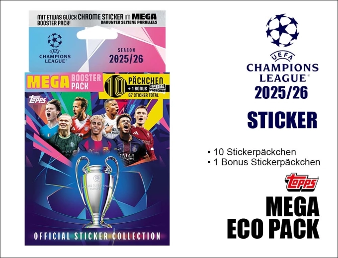Topps mega eco pack z naklejkami UEFA Champions League 2025/2026