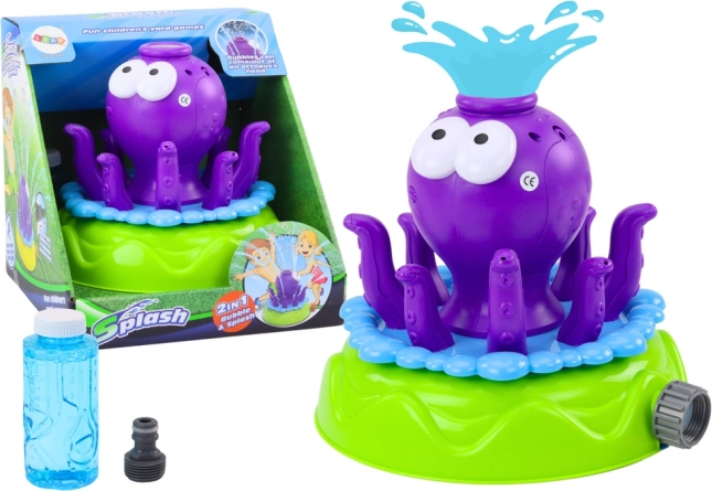 Ogrodowy zraszacz Ośmiornica z fontanną i wytwornicą baniek Fioletowa