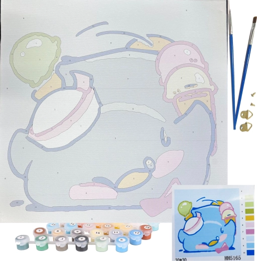 Kompletny zestaw: farby, pędzelki, rama