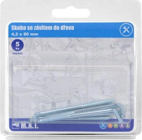 Hak z gwintem do drewna 80 × 4,2 mm, ocynk, 5 szt.