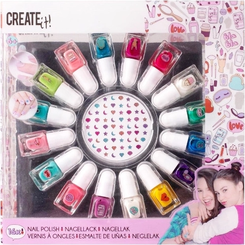 Create It! lakiery do paznokci – zestaw 16 kolorów z ozdobami
