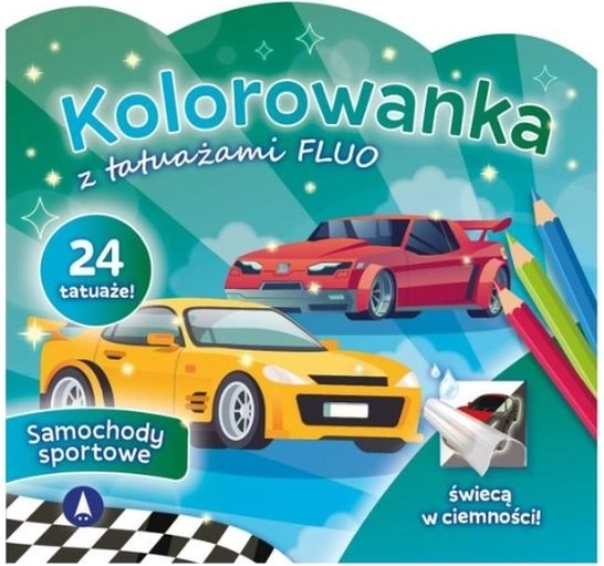 Kolorowanka z fluorescencyjnymi tatuażami – samochody sportowe