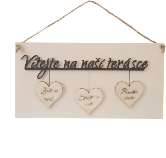 Drewniana tabliczka „Witamy na naszym tarasie” 34 × 16 cm