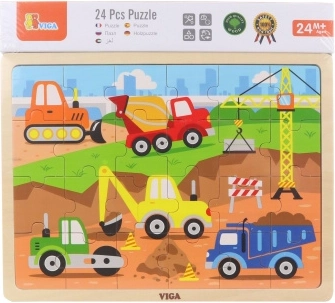 drewniane puzzle maszyny budowlane 24 elementy VIGA
