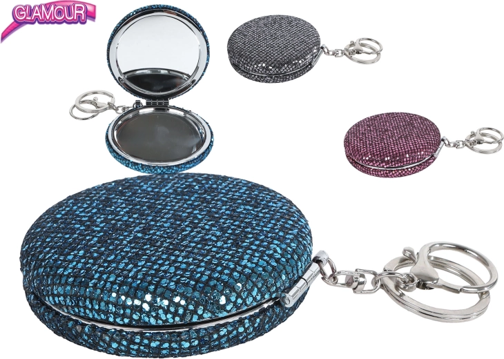 Glamour brelok do kluczy z lusterkiem i brokatem
