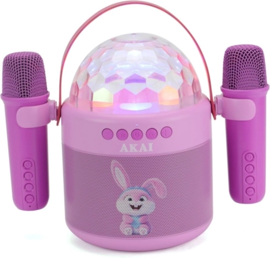 AKAI JoyBox Kids dziecięcy zestaw karaoke z głośnikiem, 2 bezprzewodowymi mikrofonami i RGB LED