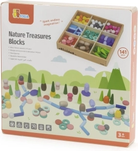 Viga Montessori edukacyjne drewniane klocki Naturalne skarby, 141 elementów