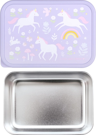 A Little Lovely Company nierdzewny lunchbox z plastikową pokrywką Jednorożce i Tęcza