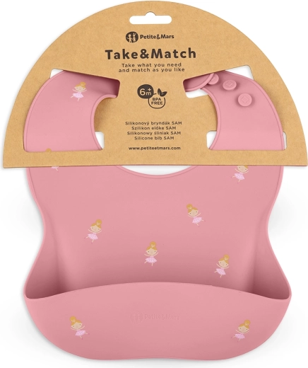 Petite&Mars silikonowy śliniak Take&Match rose princesses 6m+
