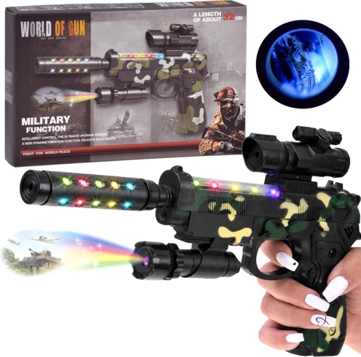 Dziecięcy pistolet wojskowy z projektorem i efektami świetlnymi moro 32 cm - 1 sztuka