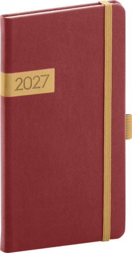 Notique kieszonkowy terminarz Twill 2027 bordowo-złoty 9 x 15,5 cm