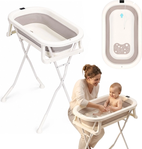 Ecotoys składana wanienka dziecięca na stojaku z odpływem i termometrem LCD