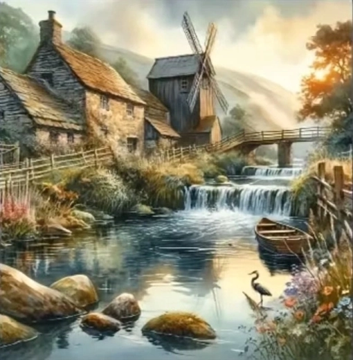Norimpex malowanie diamentowe Młyn na rzece 30 × 40 cm