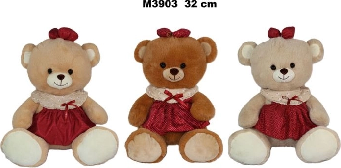 Pluszowy miś w sukience, 32 cm, 3 warianty kolorystyczne - 1 sztuka