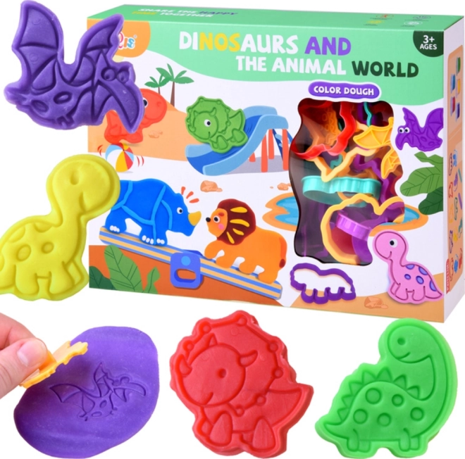 Zestaw mas plastycznych z foremkami dinozaurów