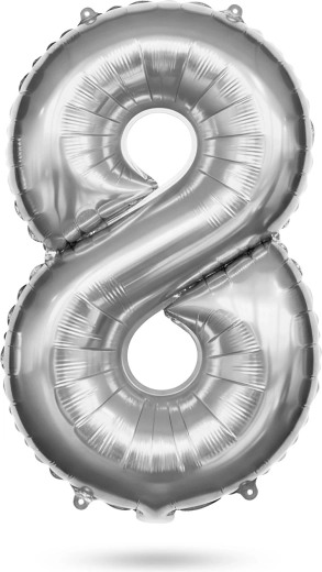 Srebrny foliowy balon urodzinowy w kształcie cyfry 8, 40 cali