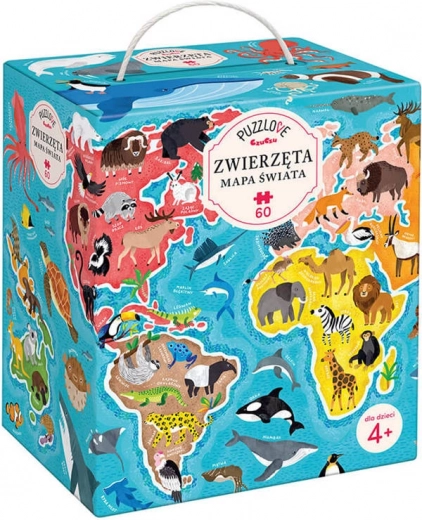 Puzzle 60 elementów Puzzlove - Mapa świata Zwierzęta
