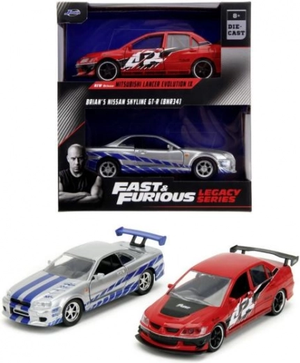 Szybcy i wściekli – zestaw 2 modeli Mitsubishi Lancer Evo IX 2006 i Nissan Skyline GT‑R R34 1:32
