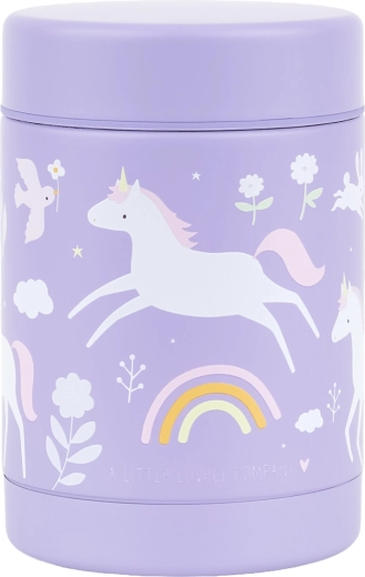 A Little Lovely Company izolowany stalowy pojemnik termiczny na jedzenie jednorożce i tęcza 300 ml