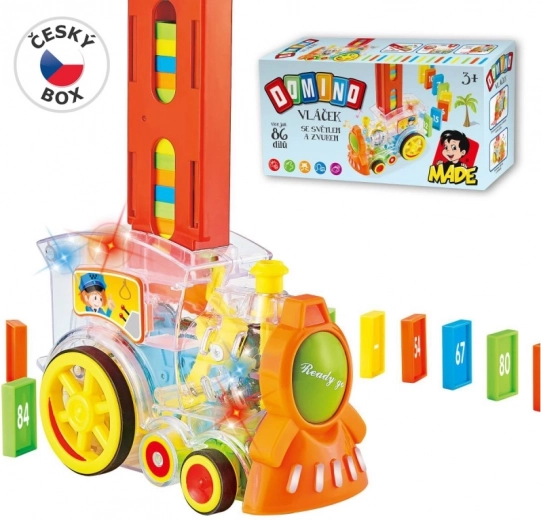 Przezroczysta lokomotywa z domino i światłem dla dzieci