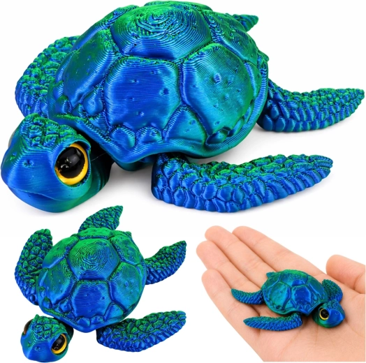 Figurka żółwia morskiego 3D z ruchomymi płetwami i głową, niebiesko-zielona 8 cm