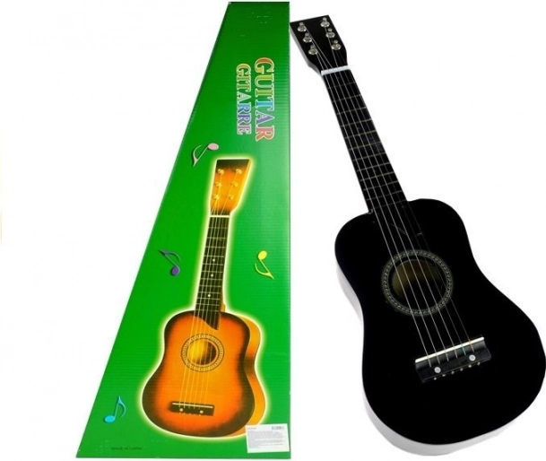 Klasyczna Drewniana Gitara z Kostką Czarna 60 cm