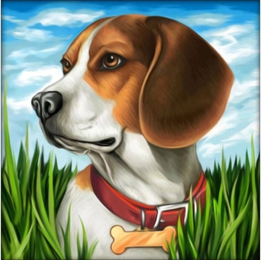 Mozaika diamentowa (diamond painting) pies beagle 30 × 30 cm - 1 sztuka