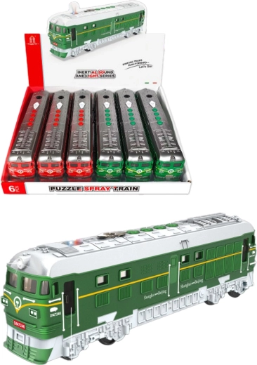 Dziecięca lokomotywa Spray Train z realistyczną parą, światłem, dźwiękiem i otwieranymi drzwiczkami 28 cm
