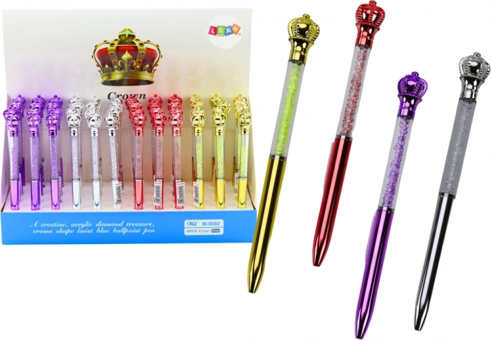 Długopis kulkowy z koroną i błyszczącymi kryształkami, niebieski tusz 0,7 mm, mix kolorów