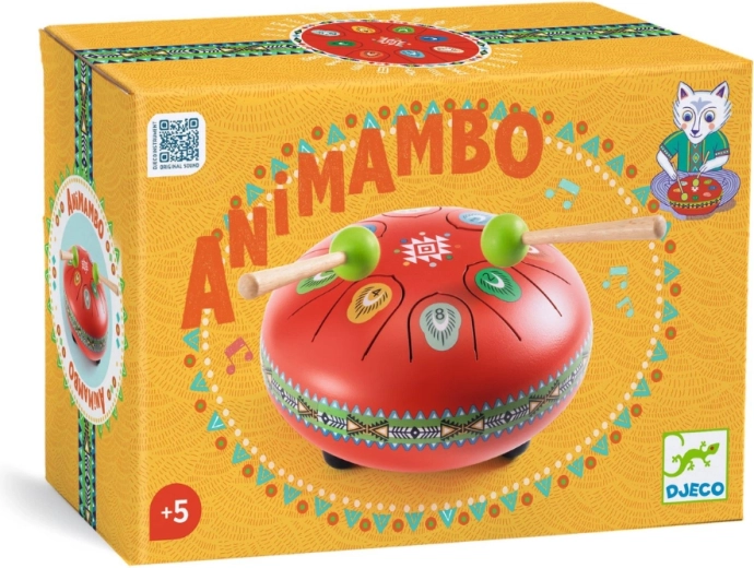 Djeco Animambo czerwony bęben językowy z kartami nut