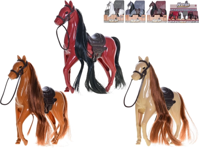 Plastowa figurka konia 12 cm z siodłem i czesaną grzywą