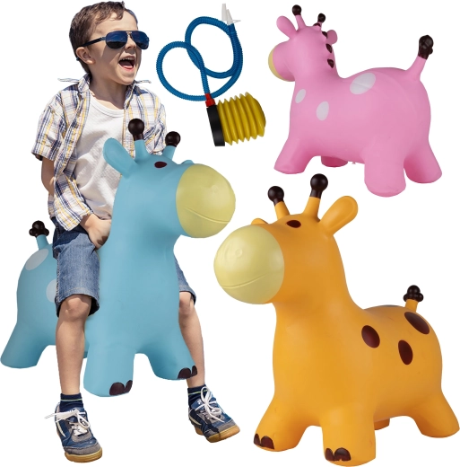 Skaczący gumowy konik Żyrafa z pompką