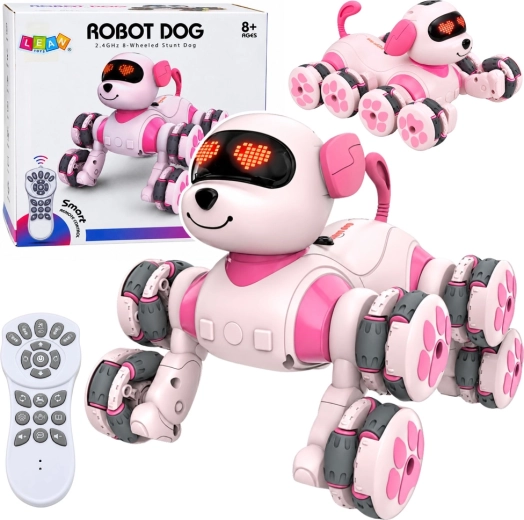 Różowy robotyczny pies na pilota z 8 kołami