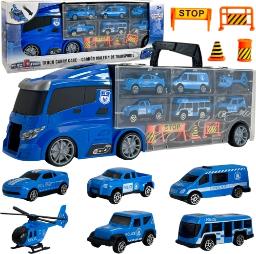 Samochód ciężarowy z transporterem 3w1 Niebieska Policja