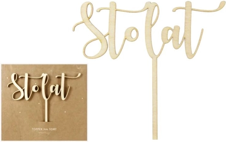 Drewniany topper na tort „Sto lat” 14 cm