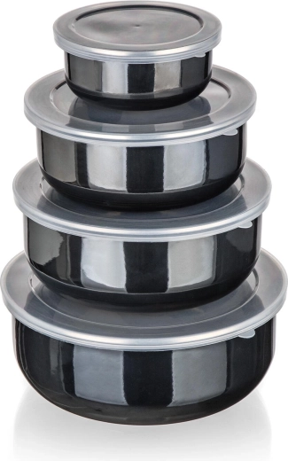 Zestaw emaliowanych misek z pokrywkami METALIC Black, 8 elementów