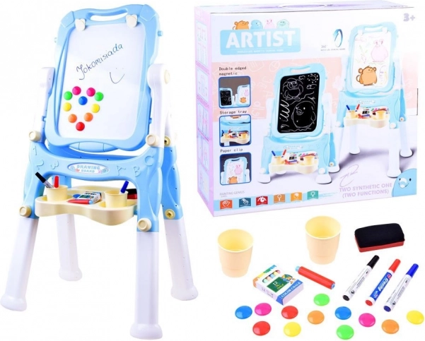 Dziecięca dwustronna magnetyczna i kredowa sztaluga-tablica – Niebieska