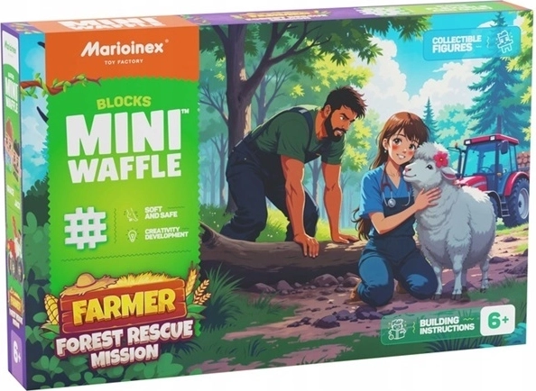Marioinex Mini Waffle klocki konstrukcyjne – rolnicza leśna misja ratunkowa 100 elementów