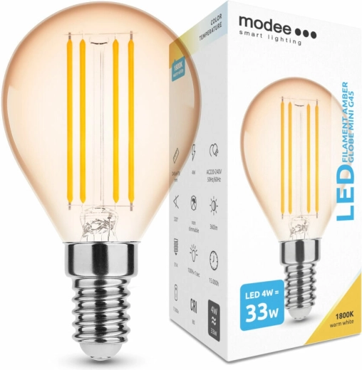 Modee LED żarówka filamentowa Amber Globe Mini G45 4 W E14, 360 lm, ciepła biała, ściemnialna