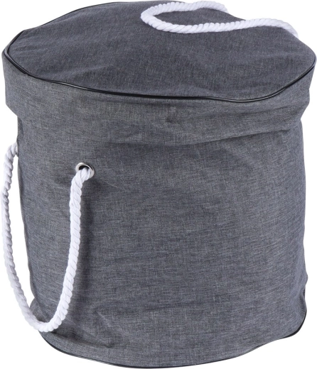 Przenośny kosz z pokrywą i sznurkowymi uchwytami