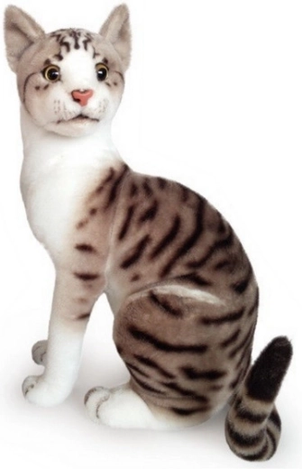 Siedzący pluszowy kot biało‑szary 30 cm