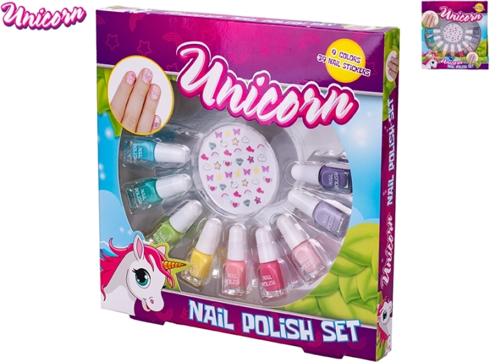 Unicorn dziecięcy zestaw lakierów do paznokci z naklejkami