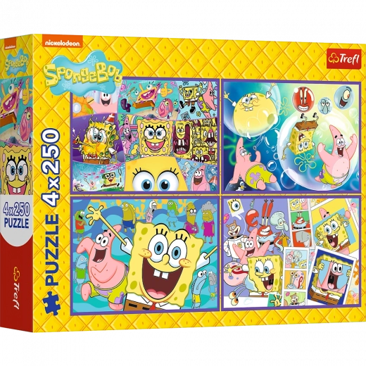 Puzzle 4x250 Zwariowany świat Sponge Boba