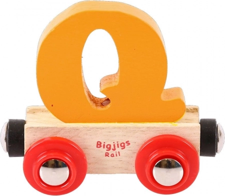 Drewniany wagonik Bigjigs Rail z literką Q