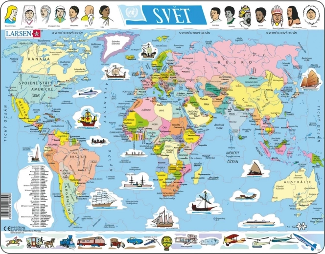Larsen puzzle świat – mapa polityczna, 107 elementów