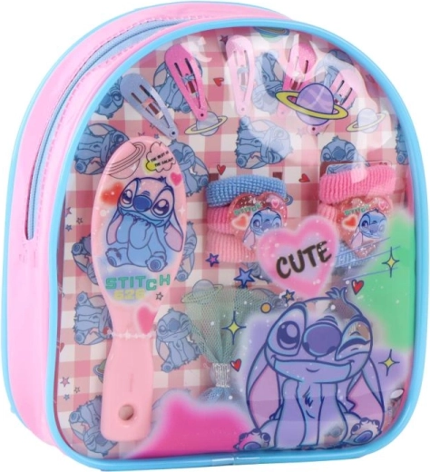 Dziecięcy zestaw akcesoriów do włosów STITCH w przezroczystym plecaczku