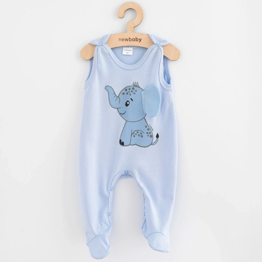 Dziecięce bawełniane śpioszki New Baby Happy Elephant niebieskie 56 (0–3 m)