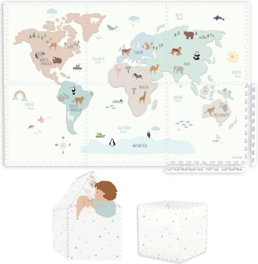 Play&Go EEVAA piankowa mata do zabawy 2w1 z pojemnikiem do przechowywania World map
