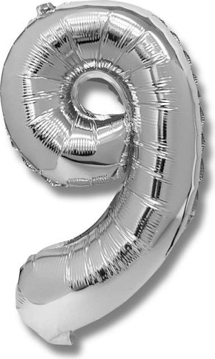 Balon foliowy cyfra 9 srebrny 40 cm