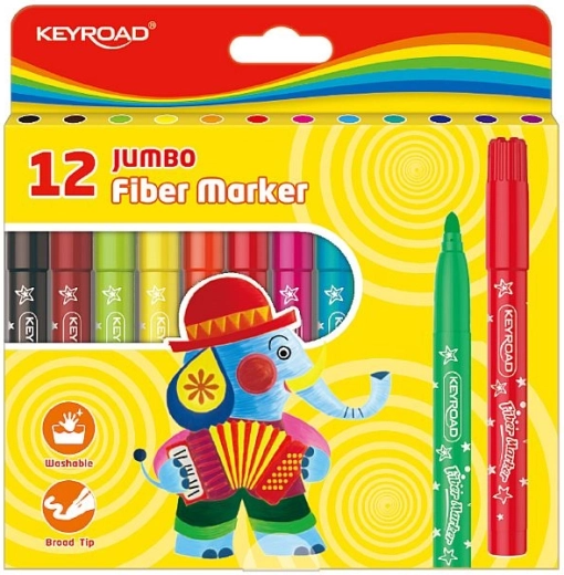 Zmywalne markery KEYROAD Jumbo, 12 kolorów